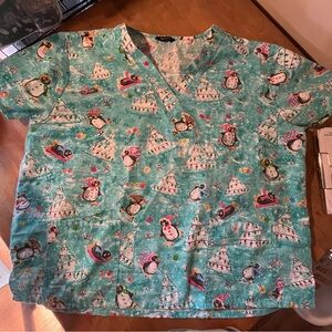 Women’s Plus Size Scrub Top 2x Brand Just Love Winter Penguin Holiday Christmas